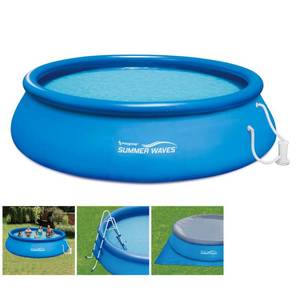 lot 419 image: Summer Waves Inflatable Ring Quick Set 15 ft. x 42 in. D Round Above Ground Pool with RX1000 Filter Pump System, P1001542F156. Opened Box