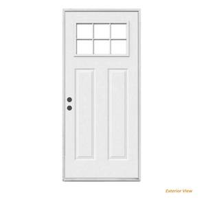lot 631 image: Custom Jeld-wen 30 in. x 80 in. 6 Lite Craftsman Primed Steel Prehung Right-Hand Inswing Prehung Front Door, 003486 - NEW