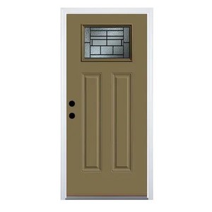 lot 632 image: Therma-Tru Benchmark Doors Pembrook Craftsman Decorative Glass Left-Hand Inswing TAN Painted Steel Prehung Entry Door with Insulating Core (Common 36-in x 80-in Actual 37.5-in x 81.5-in x 4 916-in) TTBS630316 - Some Slight Scratches.