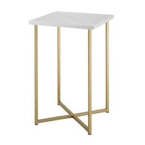 lot 417 image: Walker Edison Furniture Co. 16 in. White Marble Top Gold Legs Square Side Table, HDF16LUXWMG