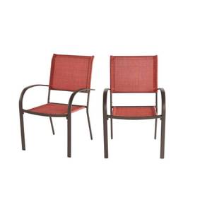 lot 425 image: Hampton Bay Mix and Match Stationary Stackable Steel Split Back Sling Outdoor Patio Dining Chair in Conley Chili Red (2-Pack), FCS70391G2PKCHI