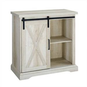 lot 728 image: Walker Edison Furniture Company 32 in. White Oak Rustic Farmhouse Sliding Barn Door Accent Cabinet HDF32ALXDWO
