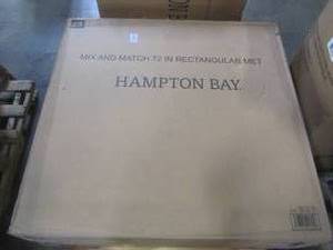 lot 734 image: Hampton Bay Mix and Match 72 in. Rectangular Metal Outdoor Dining Table with Farmhouse Trestle Base and Tile Tabletop 3038-DT7