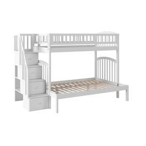 lot 437 image: Atlantic Furniture Westbrook White Twin Over Full Staircase Bunkbed, AB65702 - We believe all Pieces are there, but may be missing parts.