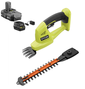 lot 13 image: RYOBI ONE 18-Volt Lithium-Ion Cordless Grass Shear and Shrubber Trimmer - 1.3 Ah Battery and Charger Included