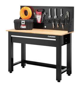 lot 30 image: HUSKY 4 ft. Solid Wood Top Workbench with Pegboard Storage