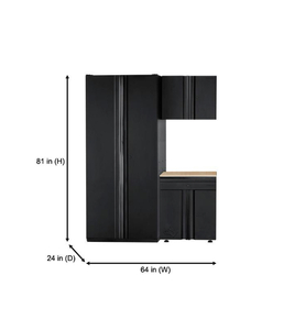 lot 51 image: HUSKY Heavy Duty Welded 64 in. W x 81 in. H x 24 in. D Steel Garage Cabinet Set in Black (3-Piece)