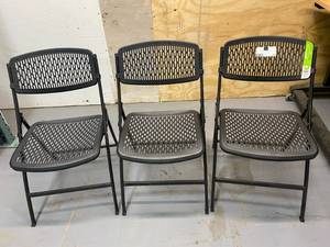 lot 76 image: HDX Lot of 3 Black Plastic Seat Outdoor Safe Folding Chair