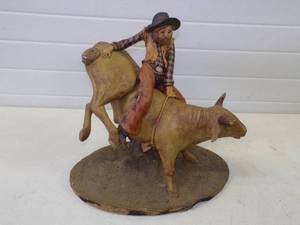 lot 244 image: Large Cowboy on Bull Statue