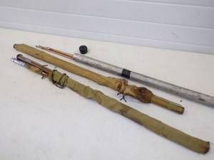 lot 280 image: 3 Vintage Bamboo Fishing Rods with Cases