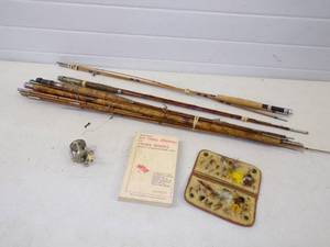 lot 282 image: Bamboo Rods, Flies, Fly Tying book and Reel