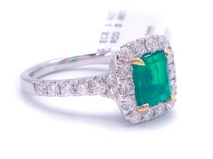 lot 2 image: Breathtaking 2 12 Carat AGL Certified Natural Columbian Emerald and Diamond Ring in 18k White Gold $16,000