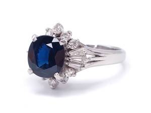 lot 10 image: Brilliant 2.11 Carat Natural Sapphire and Diamond Estate Ring in Platinum $6850