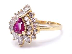 lot 12 image: Brilliant Natural Red Ruby and Diamond Estate Ring in 14k Yellow Gold $4750