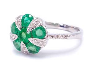 lot 17 image: Well Designed Natural Emerald and Diamond Cluster Estate Ring in 14k White Gold $4999