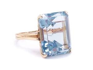 lot 21 image: Very Fine Emerald Cut Aqua Estate Ring in 14k Yellow Gold $3750 VIDEO