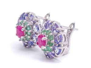 lot 29 image: Natural Ruby, Emerald, and Tanzanite Estate Earrings