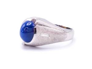 lot 31 image: Blue Star Sapphire Estate Ring in 14k White Textured Gold