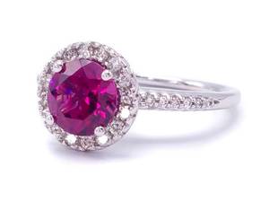 lot 41 image: Fabulous Rhodolite Garnet and Diamond Halo Ring in 14k White Gold Brand New  $3250 VIDEO