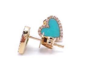 lot 44 image: Classy Turquoise Heart Shaped Diamond Earrings in 14k Yellow Gold Brand New $638