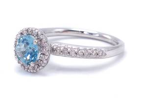 lot 46 image: Ladies Aqua and Diamond Halo Ring in 14k White Gold Brand New $3650