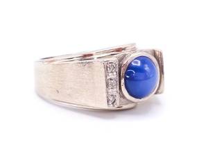 lot 52 image: Vintage Star Sapphire and Diamond Estate Ring in 14k Textured Gold