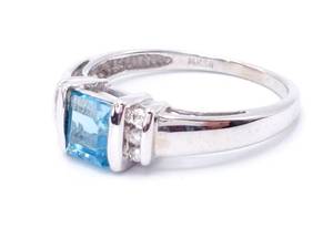lot 59 image: Ladies Classy Aqua and Diamond Estate Ring in 14k White Gold $2099