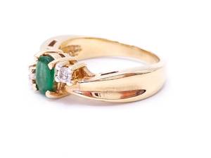 lot 61 image: Ladies Natural Emerald and Diamond Estate Ring in 14k Yellow Gold