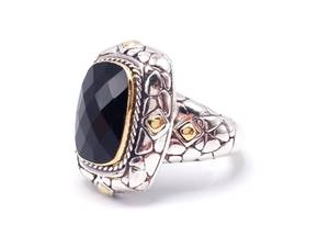 lot 67 image: EFFY Designer Signed 18k Gold and Sterling Onyx Estate Ring $1000