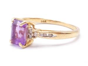 lot 75 image: Ladies Amethyst and Diamond Estate Ring in 14k Yellow Gold $1850
