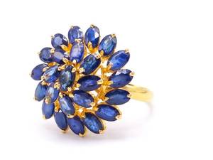 lot 15A image: Gorgeous 6.48 Carat Natural Sapphire Cluster Estate Ring in 18k Yellow Gold $6750 VIDEO