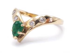 lot 22A image: Unique Natural Emerald and Diamond Modern Styled Estate Ring in 14k Yellow Gold $3200