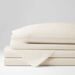 Classic 3-Piece Ivory Solid 210 Thread Count Cotton Percale Twin XL Sheet Set, EC39-TXL-IVORY - NEW