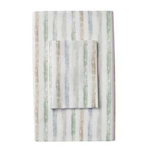 Griffin Stripe Multicolored 200 Thread Count Cotton Percale Queen Flat Sheet, 50488A-Q-MULTI - NEW