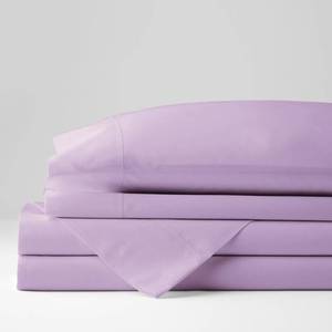 Classic 4-Piece Pale Lilac Solid 210 Thread Count Cotton Percale Queen Sheet Set, EC39-Q-PALLILAC - NEW