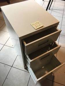 lot 269 image: 3 Drawer File cabinet and Metal Storage Box