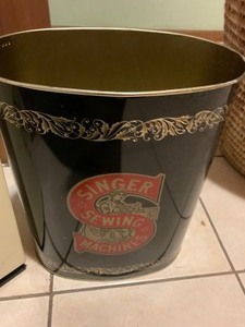 lot 55 image: Two Vintage Garbage Cans including Singer Sewing Machine Vintage Garbage Can