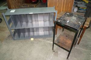 lot 173 image: Shelf Unit, Cart, Wood Table