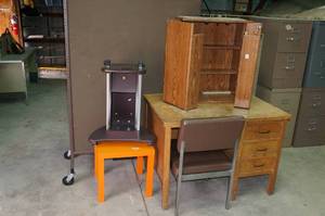 lot 174 image: Wood Desk, Table, Shelf Unit, Chair