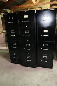 lot 172 image: (3) Black 4 Drawer File Cabinets