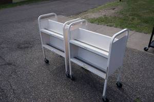 lot 190 image: 2 White Rolling Bookshelves
