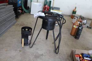 lot 377 image: Lot of (2) Brinkman Propane Gas Grill Stand with Hoses, Charcoal Briquette Starter Tower