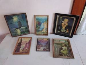 6 Framed Vintage Pieces