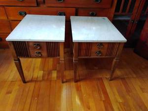 Pair of End Tables with Stone Tops