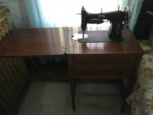 White Sewing Machine and cabinet