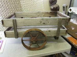lot 33 image: Vintage Wood Cart with Steel Wheels...