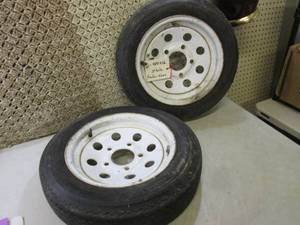lot 39 image: Pair of 480x12 5-Hole Trailer Wheel...