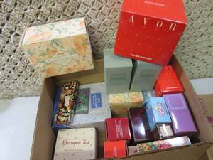 lot 64 image: Box Full of Assorted Avon Products ...