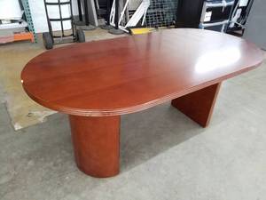 lot 527 image: Wood Oval Pedestal Conference Table