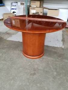 lot 528 image: Wood Round Pedestal Conference Table